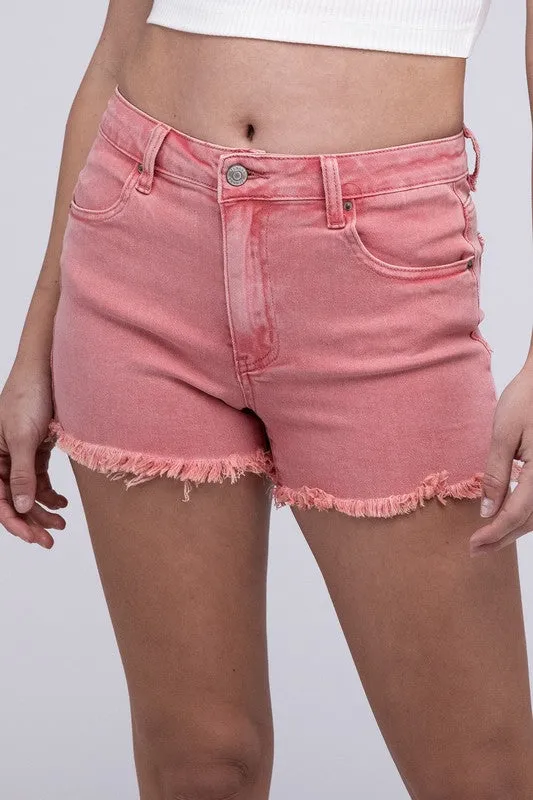 Acid Washed Frayed Cutoff Hem Shorts