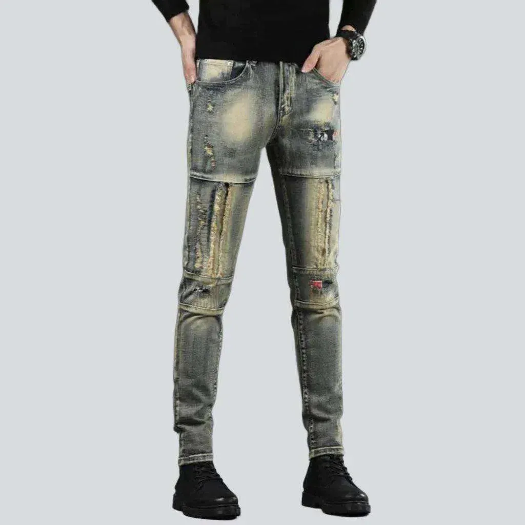 Aged stretchy men's jeans