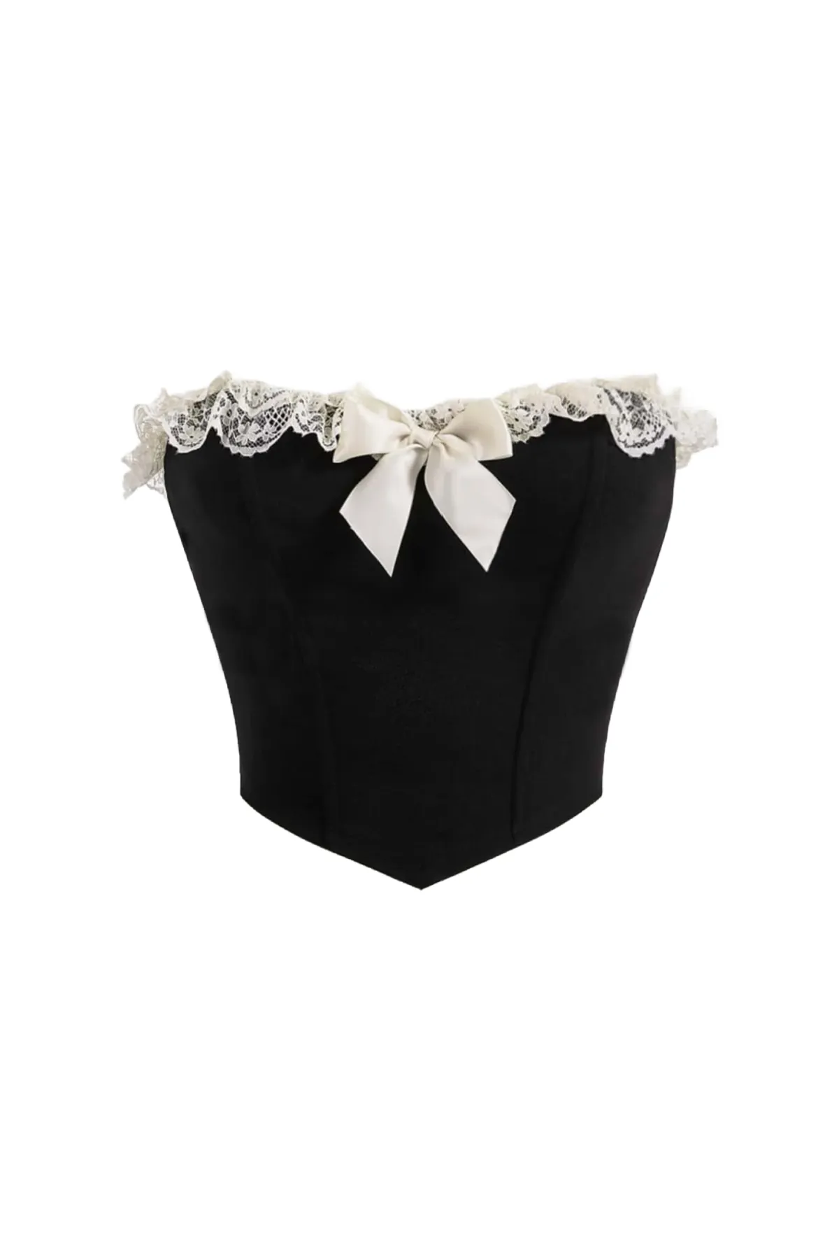 Anges Lace Trim Tube Top (Black)