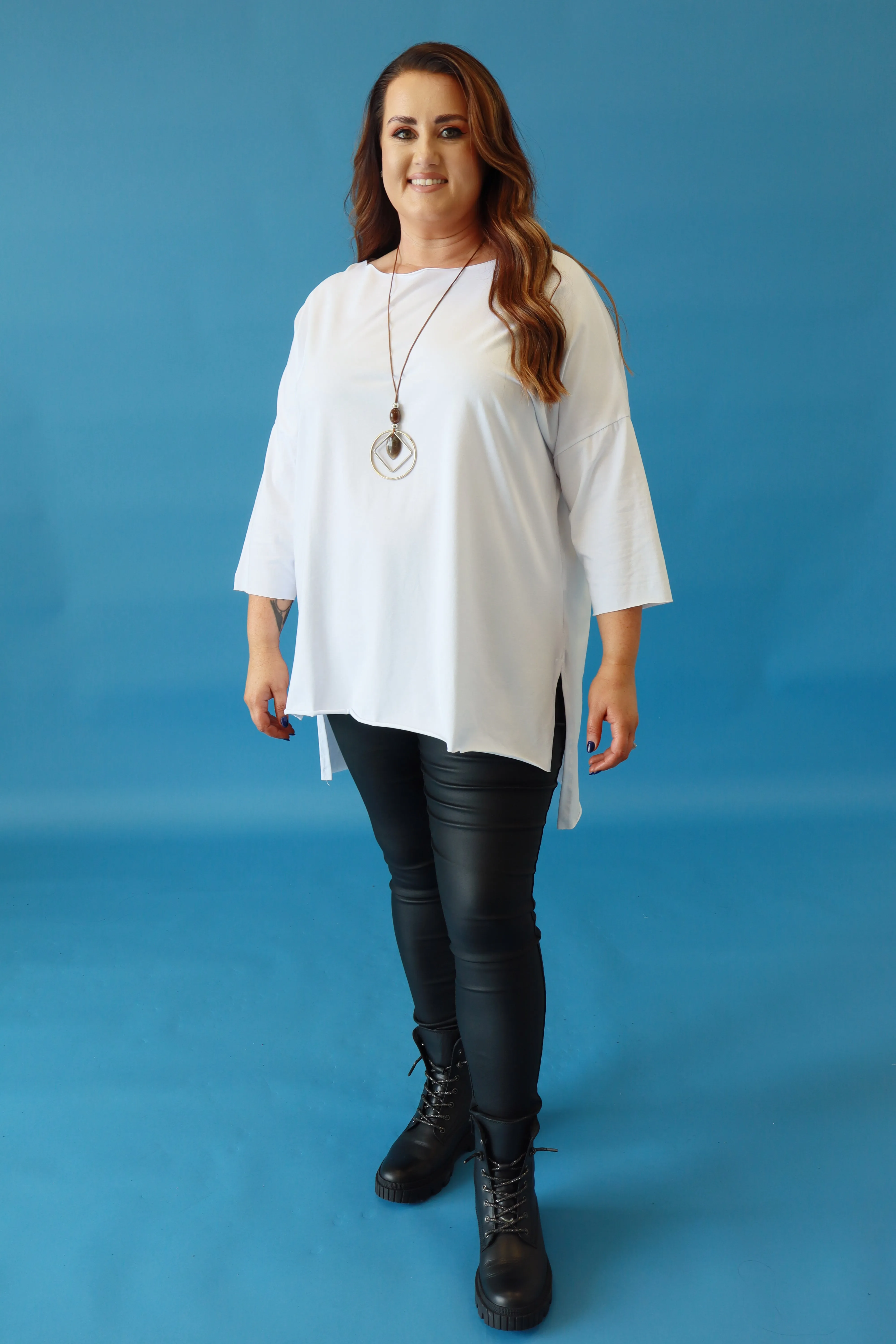 Ava Top with Necklace in White