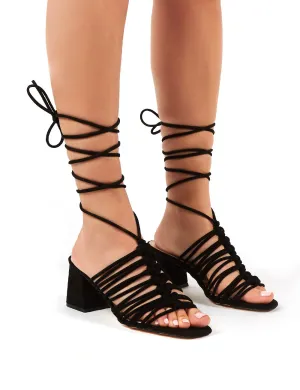 Bali Black Faux Suede Lace Up Mid Heel