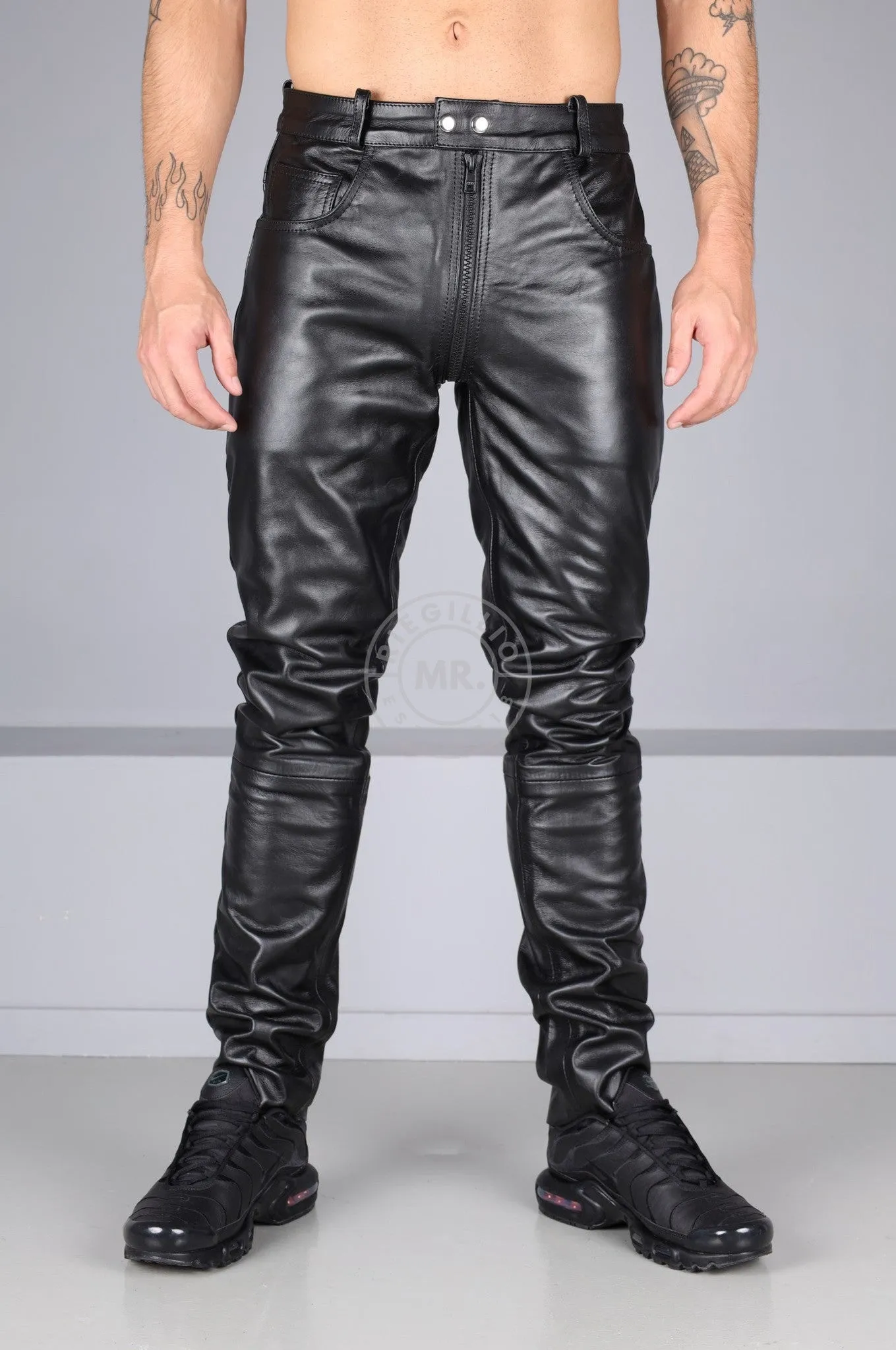 Berlin Black Leather 5 Pocket Pants - Thru Zip