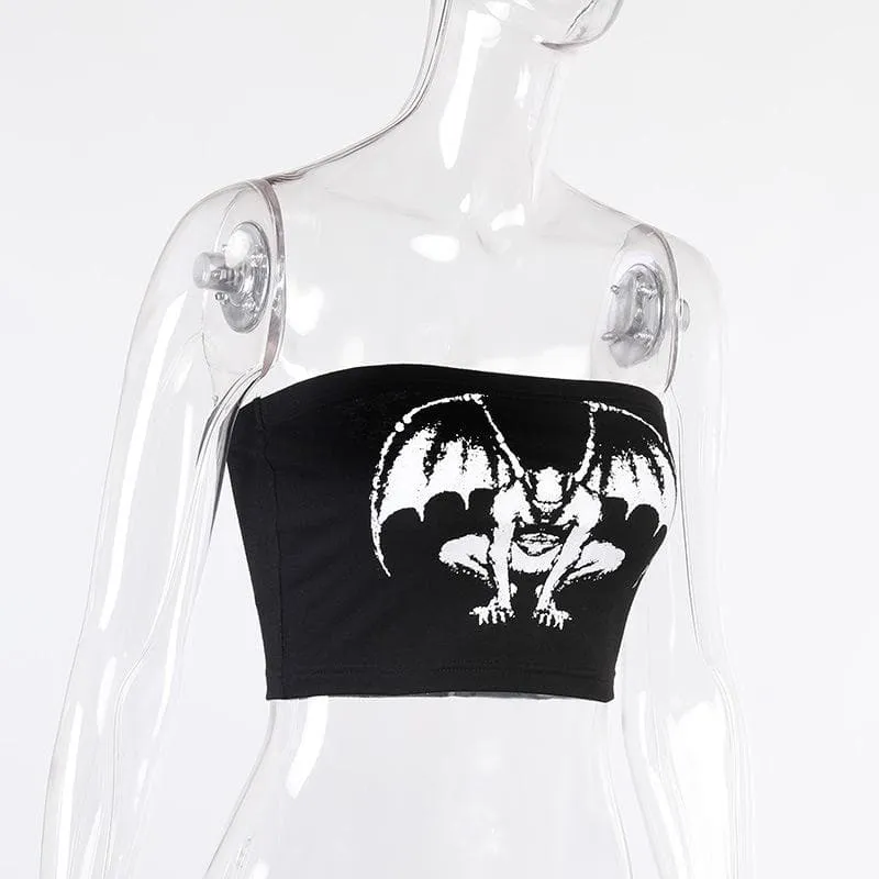 BerryBetty - Bat print contrast backless tube crop top