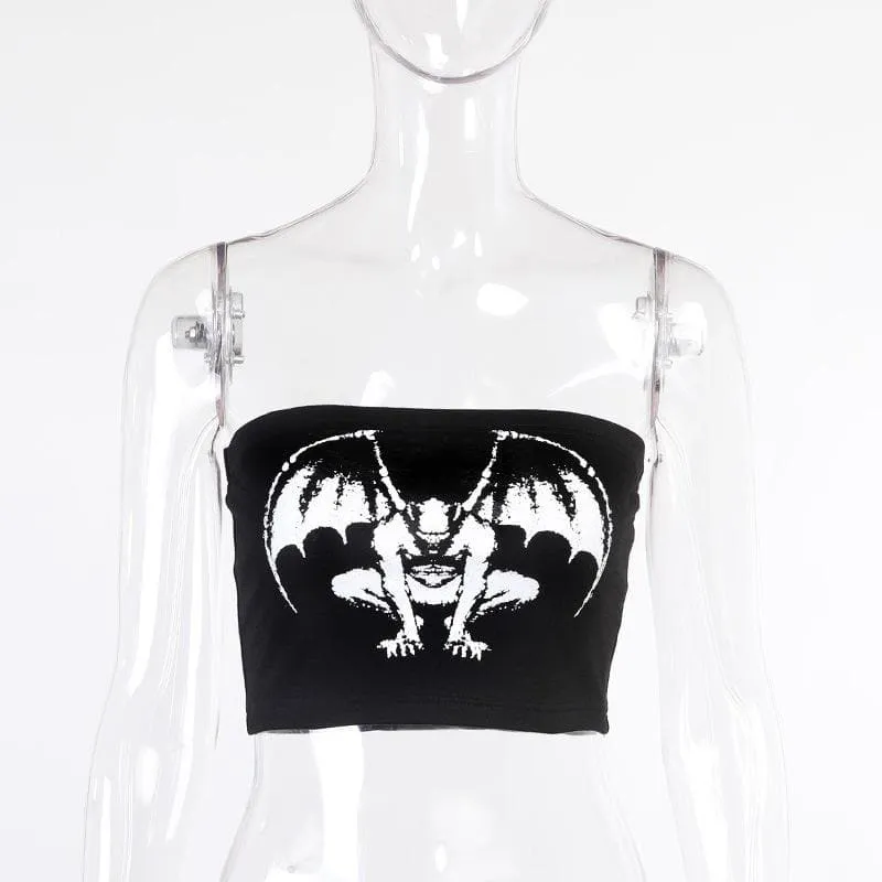 BerryBetty - Bat print contrast backless tube crop top