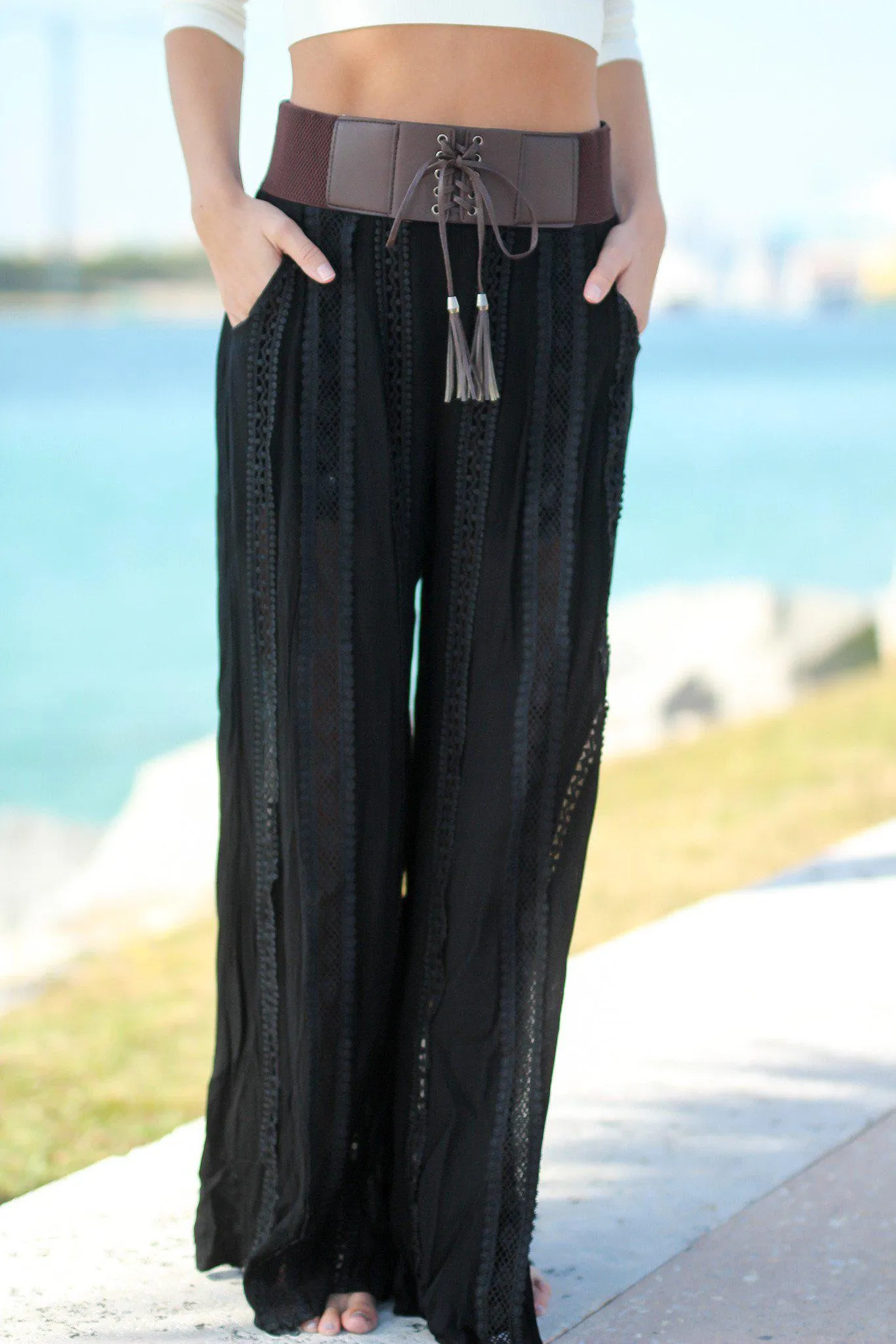 Black Bottoms with Belt and Tassels