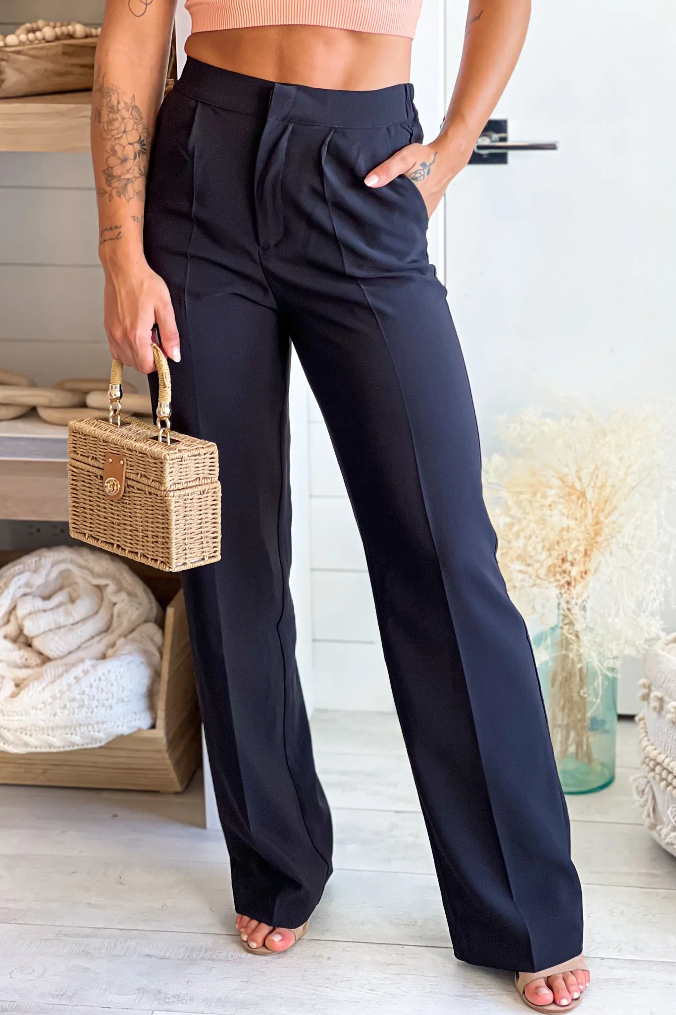 Black Regular Fit Dress Pants