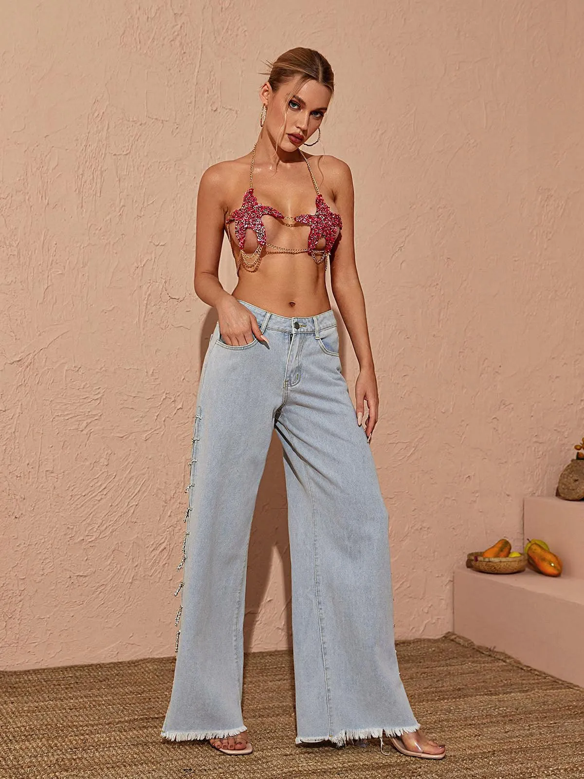 Bodie Cutout Denim Pants In Blue