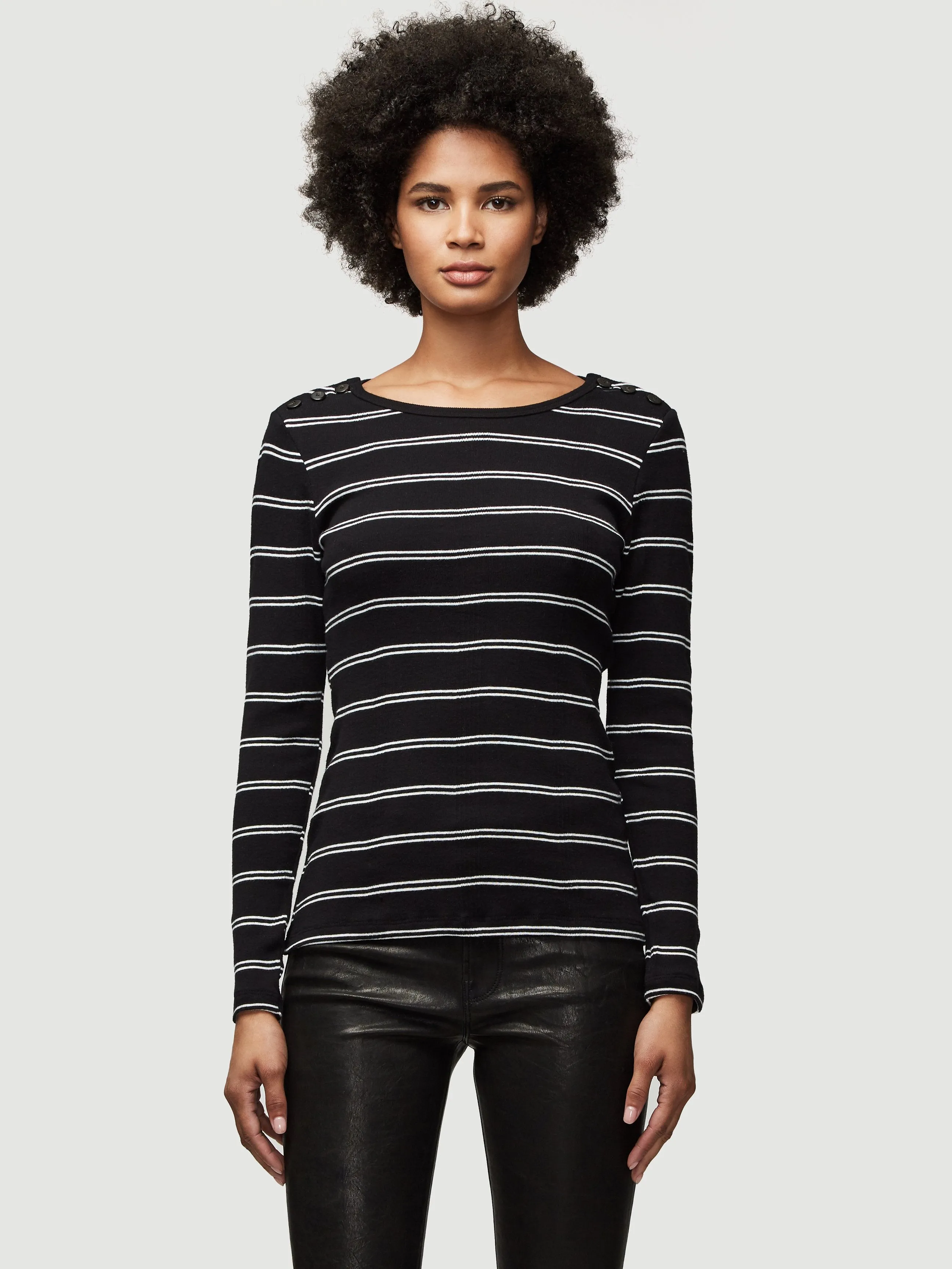 Button Neck Long Sleeve Tee -- Noir Multi