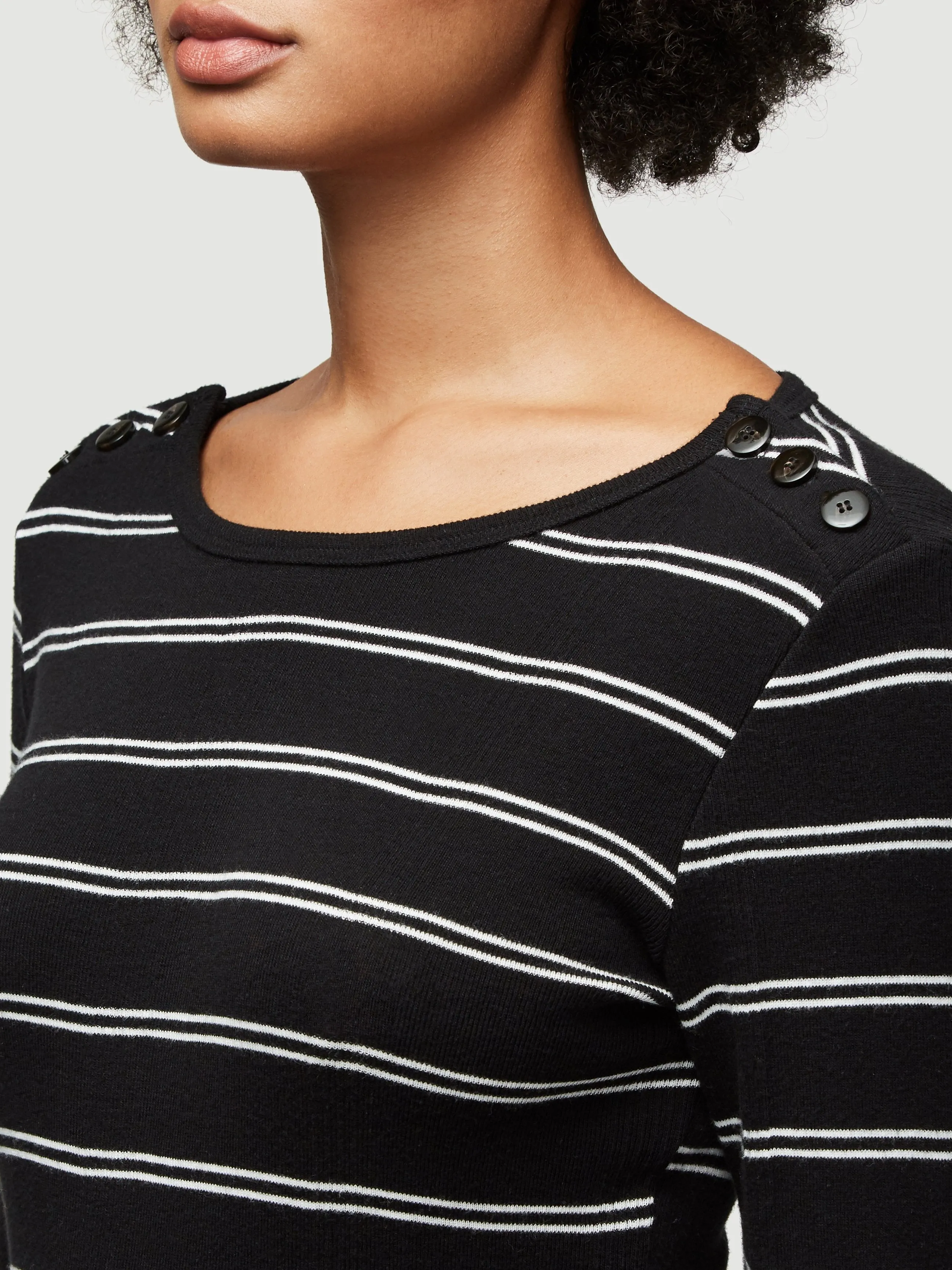 Button Neck Long Sleeve Tee -- Noir Multi