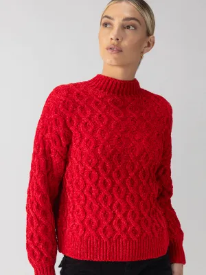 Cable Mock Neck Sweater Mars Red