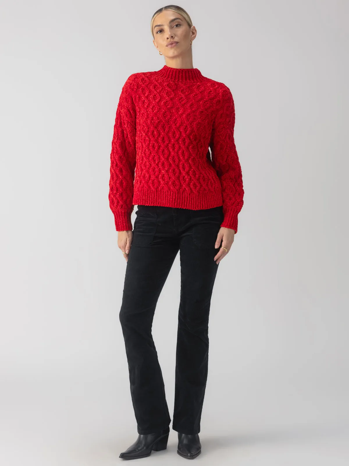 Cable Mock Neck Sweater Mars Red