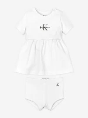 Calvin Klein Baby Girls Monogram Logo Dress Set in White