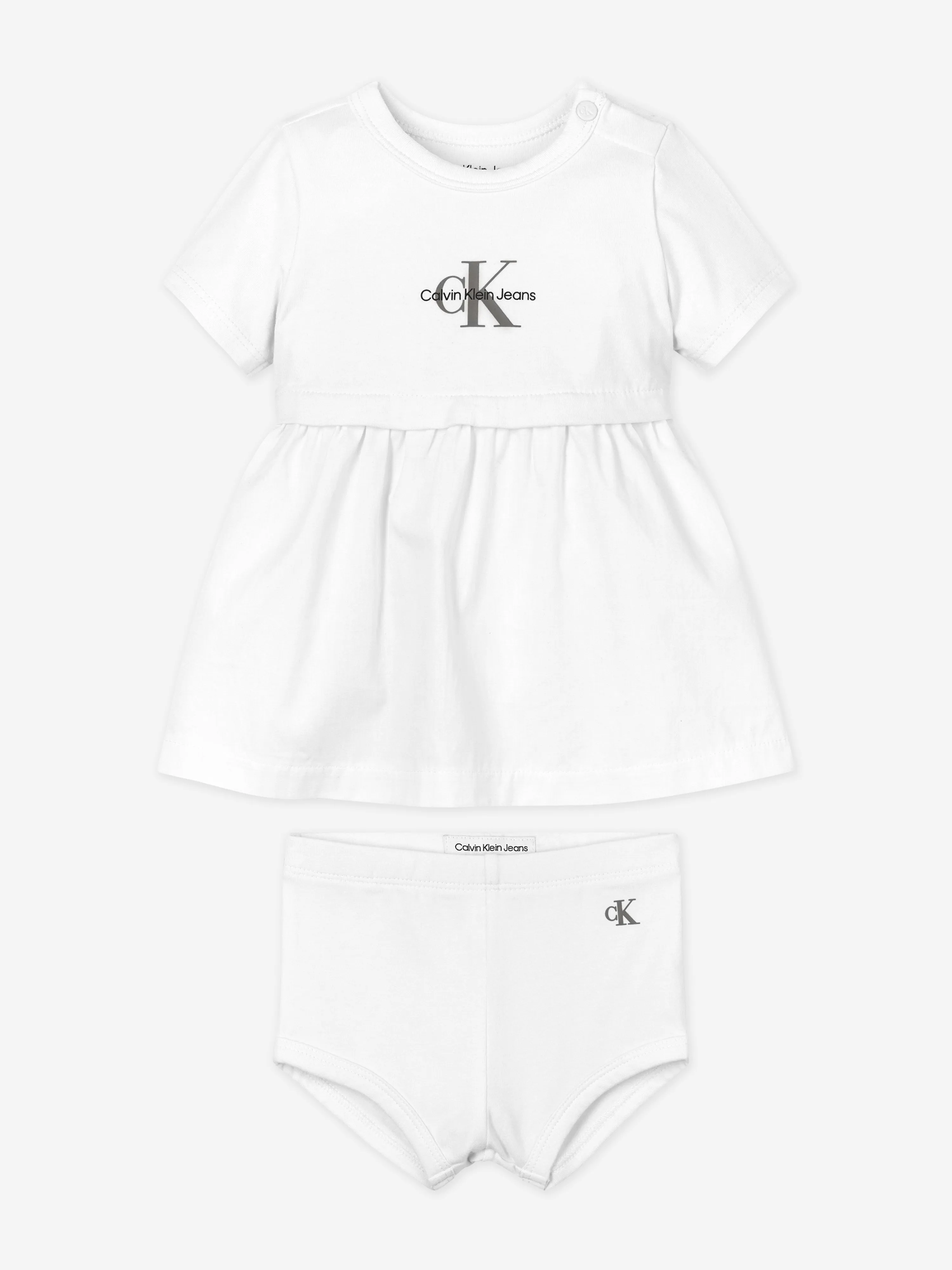 Calvin Klein Baby Girls Monogram Logo Dress Set in White