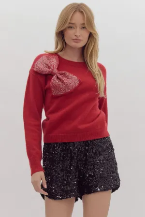 Camilla Knit Sweater With Bow - Red