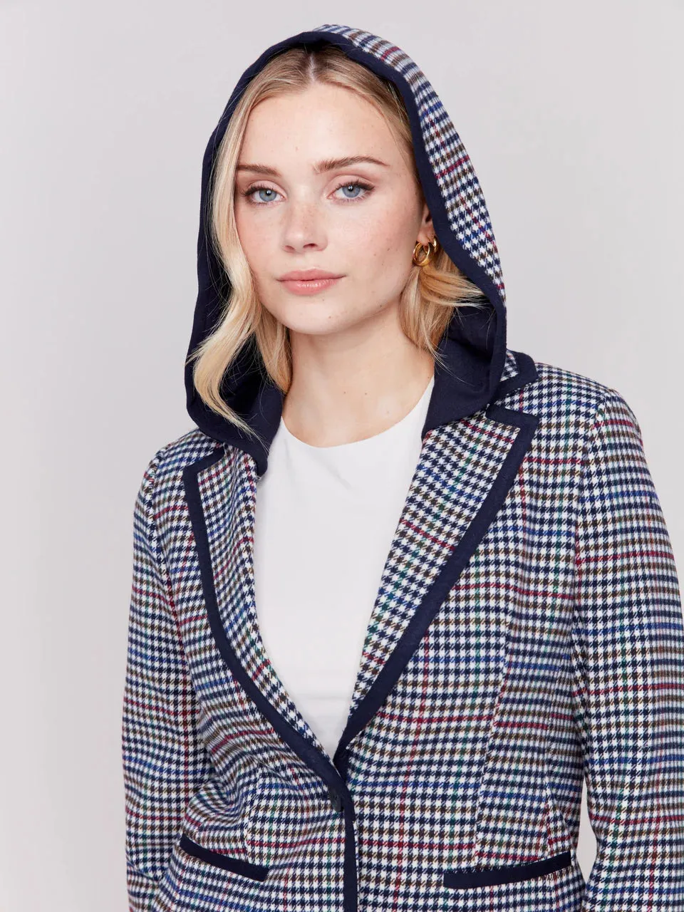 Charlie B Plaid Blazer with Removable Hood - C6314-091C