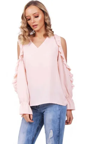 Cold Shoulder Ruffle Detail Blouse Top