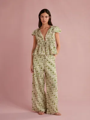 Cosima Green Wave Print Trousers