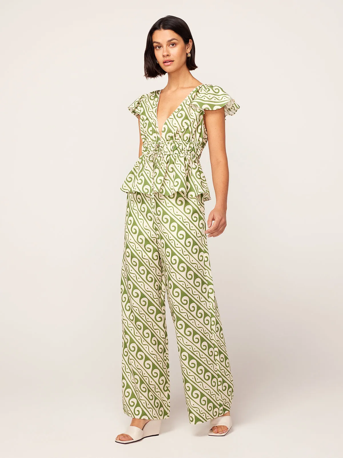 Cosima Green Wave Print Trousers