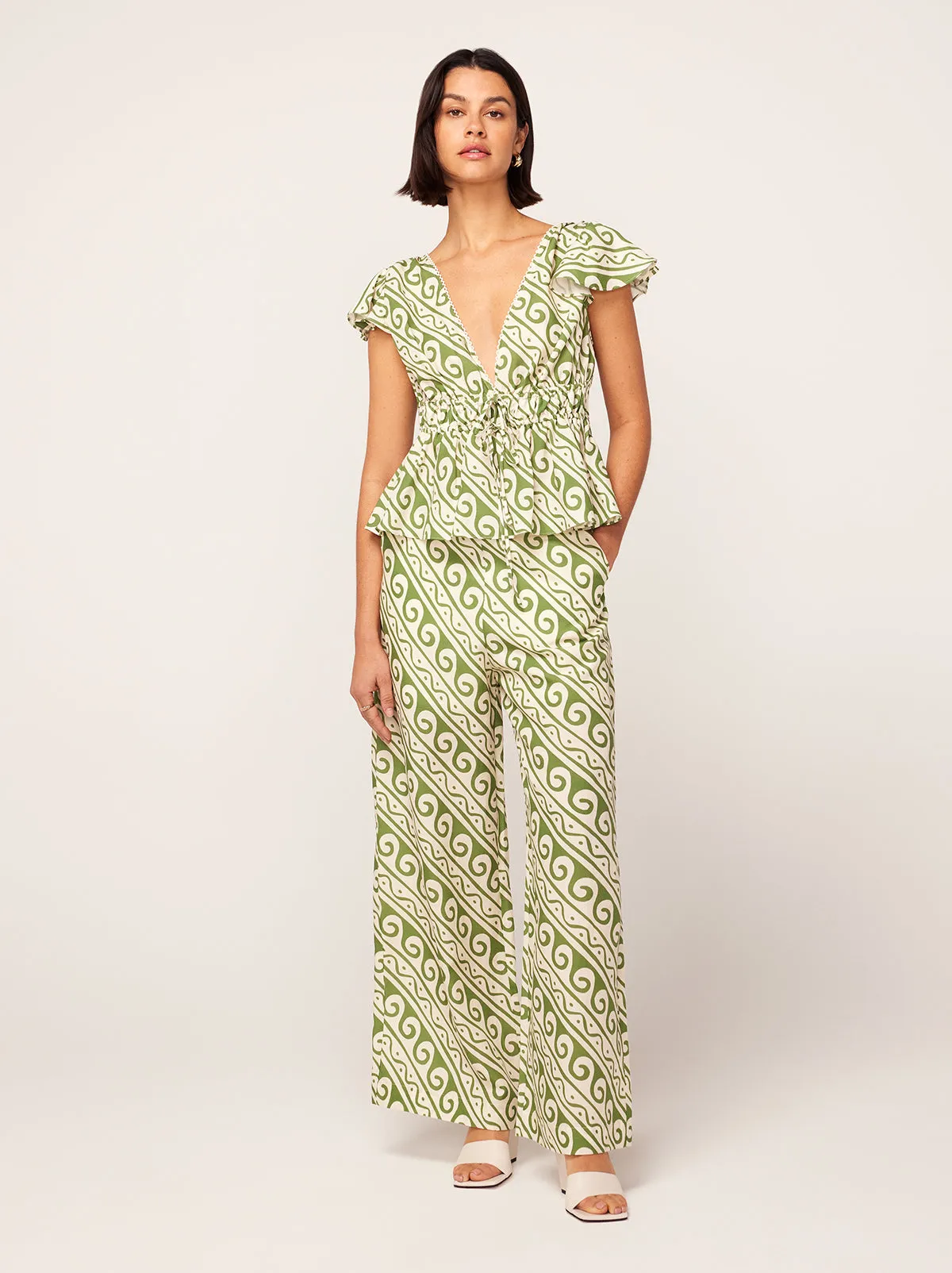 Cosima Green Wave Print Trousers