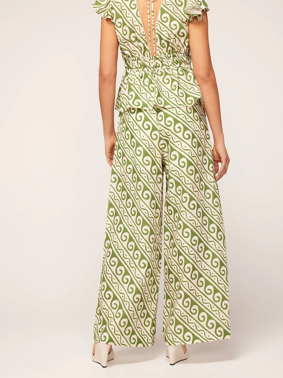 Cosima Green Wave Print Trousers