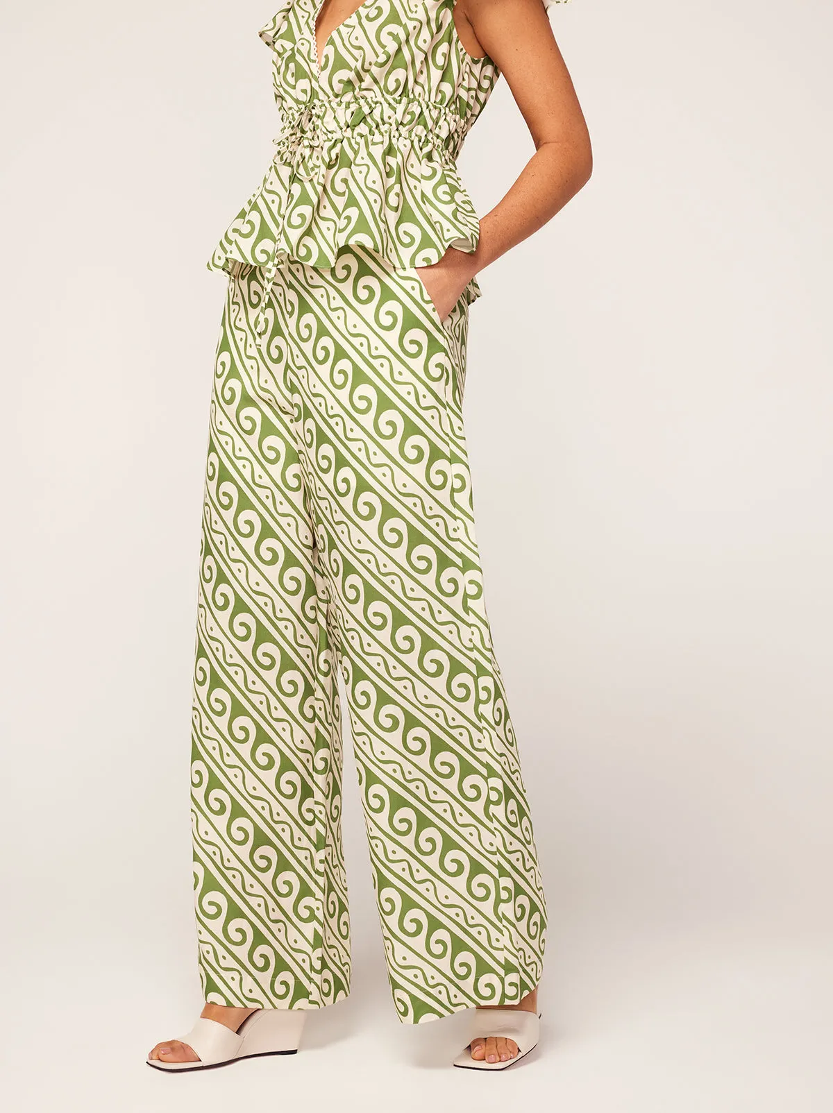 Cosima Green Wave Print Trousers