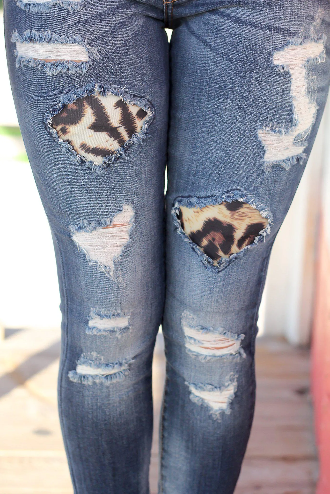 Denim Jeans With Leopard Patches