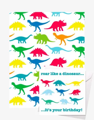 Dino Gift Wrap   Personalised Card (Birthday) Bundle