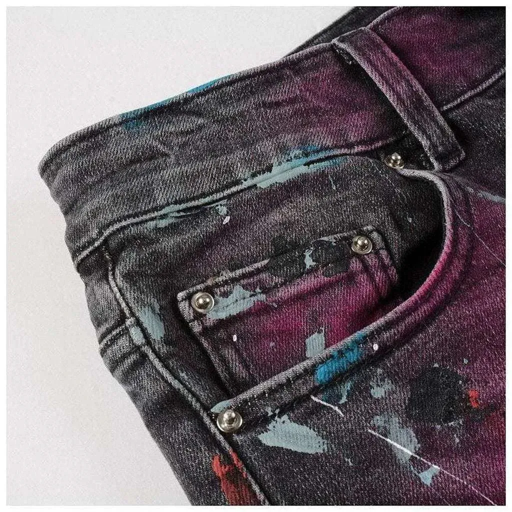 Distressed knees painted men's jeans