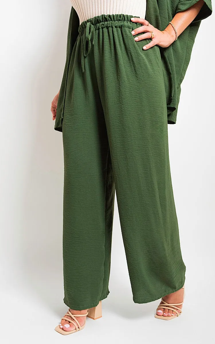 Drawstring Gathered Waist Wide Leg Trouser