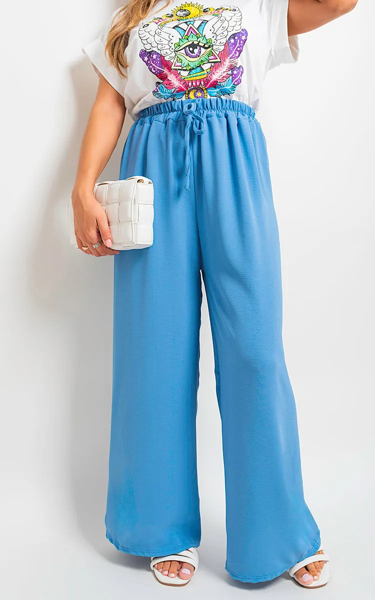 Drawstring Gathered Waist Wide Leg Trouser