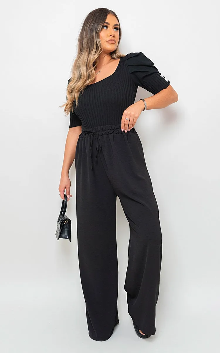 Drawstring Gathered Waist Wide Leg Trouser