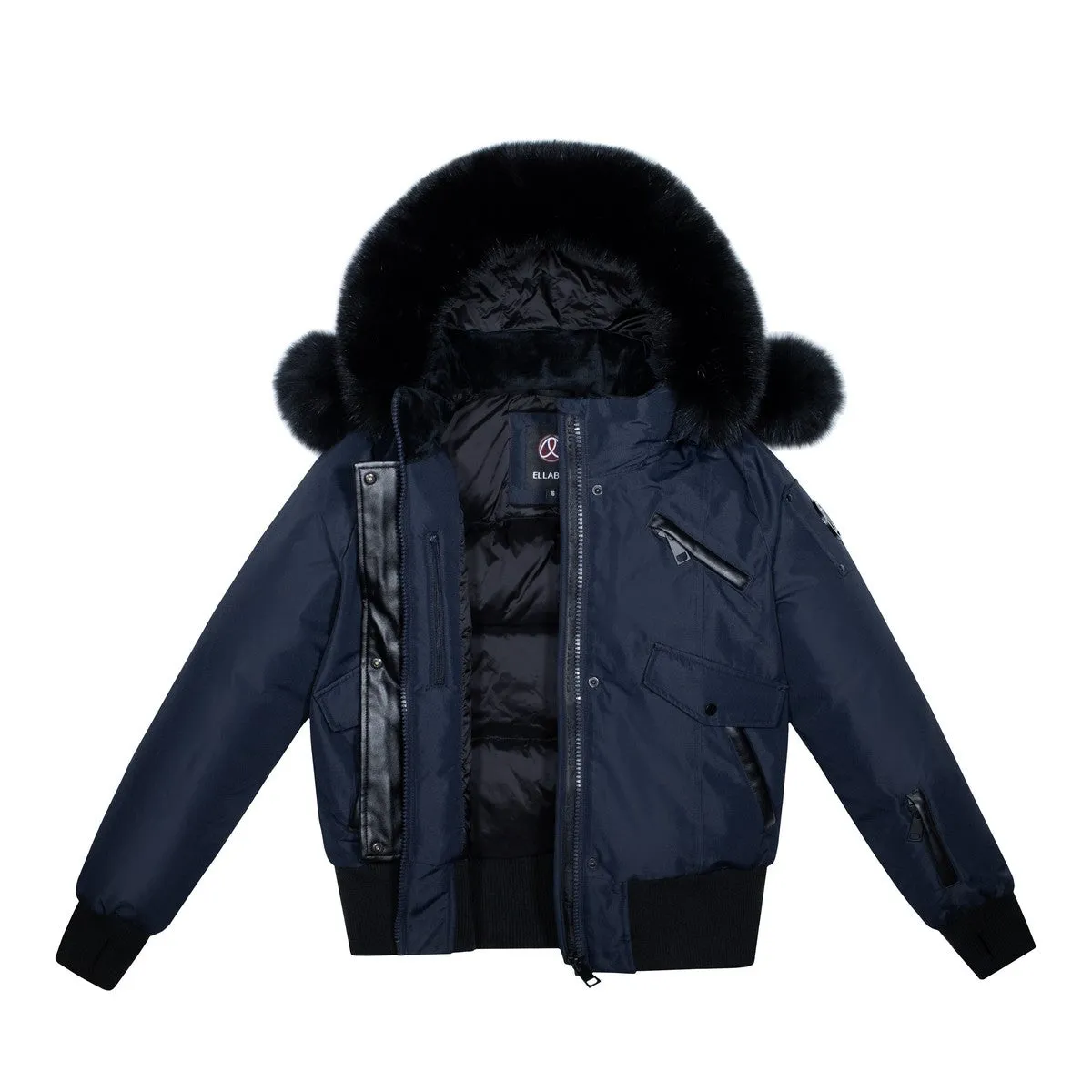 Ellabee Navy With Black Fox Fur Pom Pom Adelle Coat