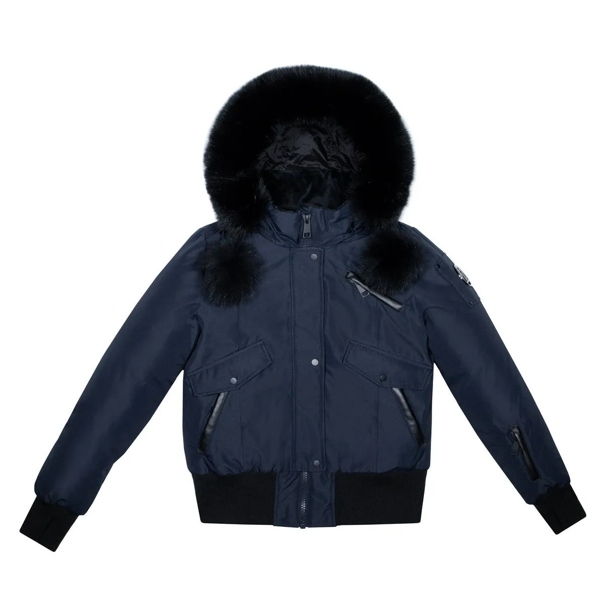 Ellabee Navy With Black Fox Fur Pom Pom Adelle Coat