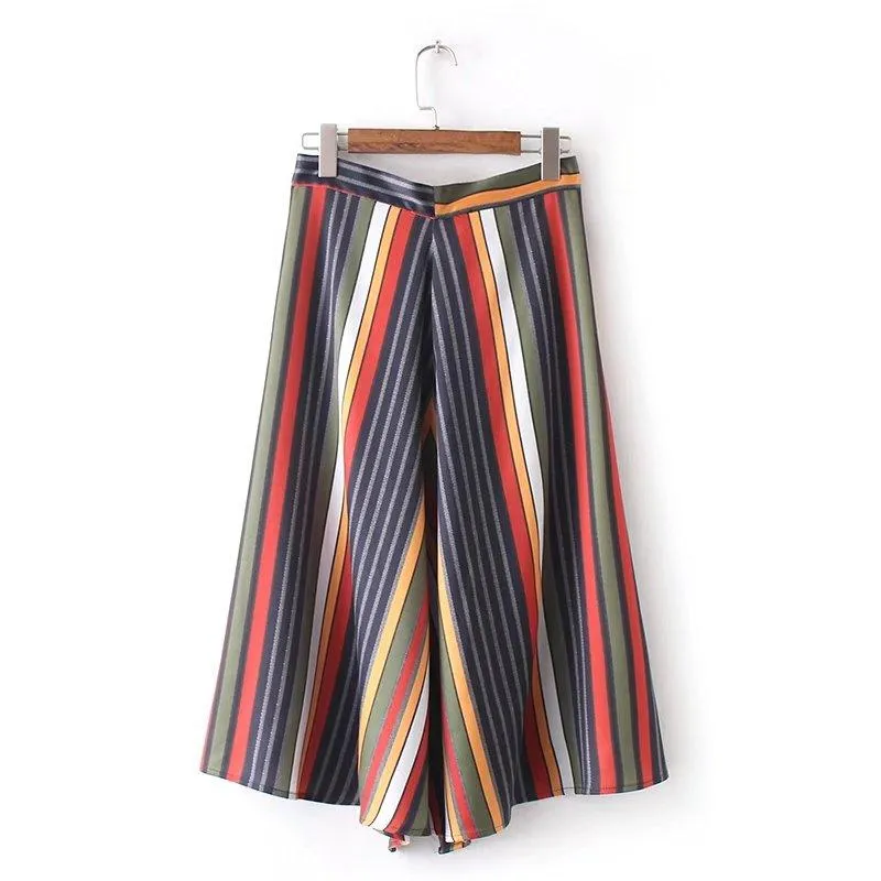 England Ethnic Styles Colorful Striped Loose Long Skirts