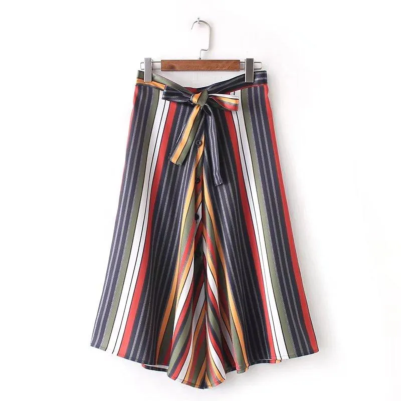 England Ethnic Styles Colorful Striped Loose Long Skirts