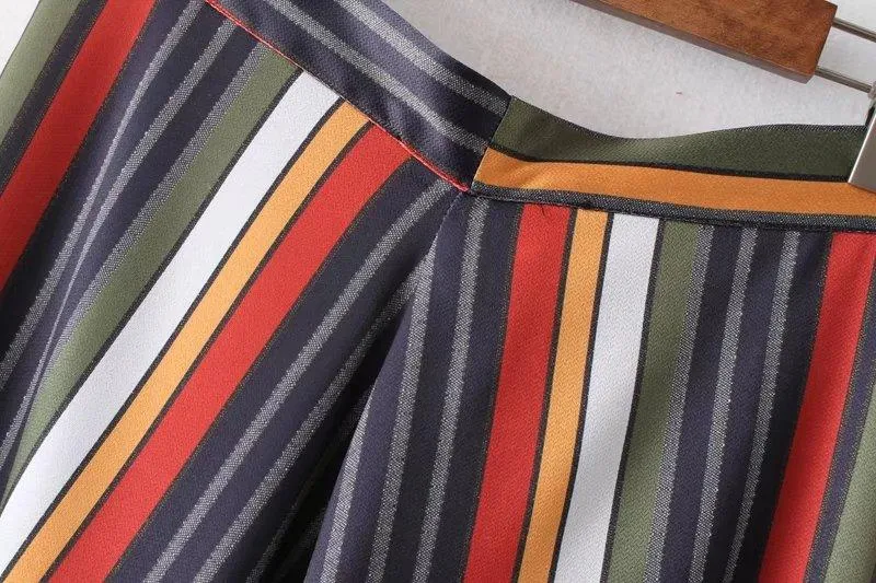 England Ethnic Styles Colorful Striped Loose Long Skirts