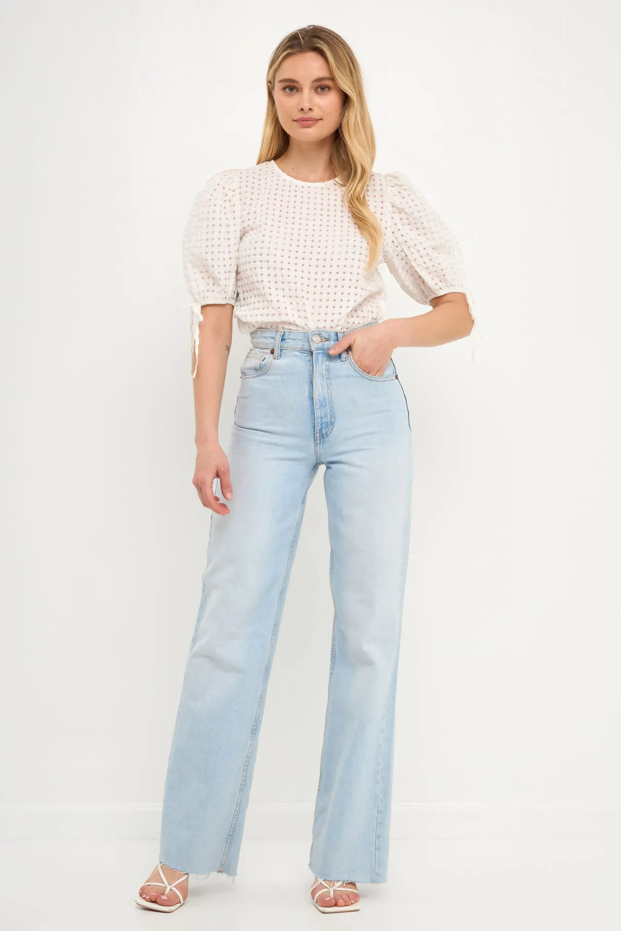 English Factory - Checked Sheer Puff Sleeve Blouse