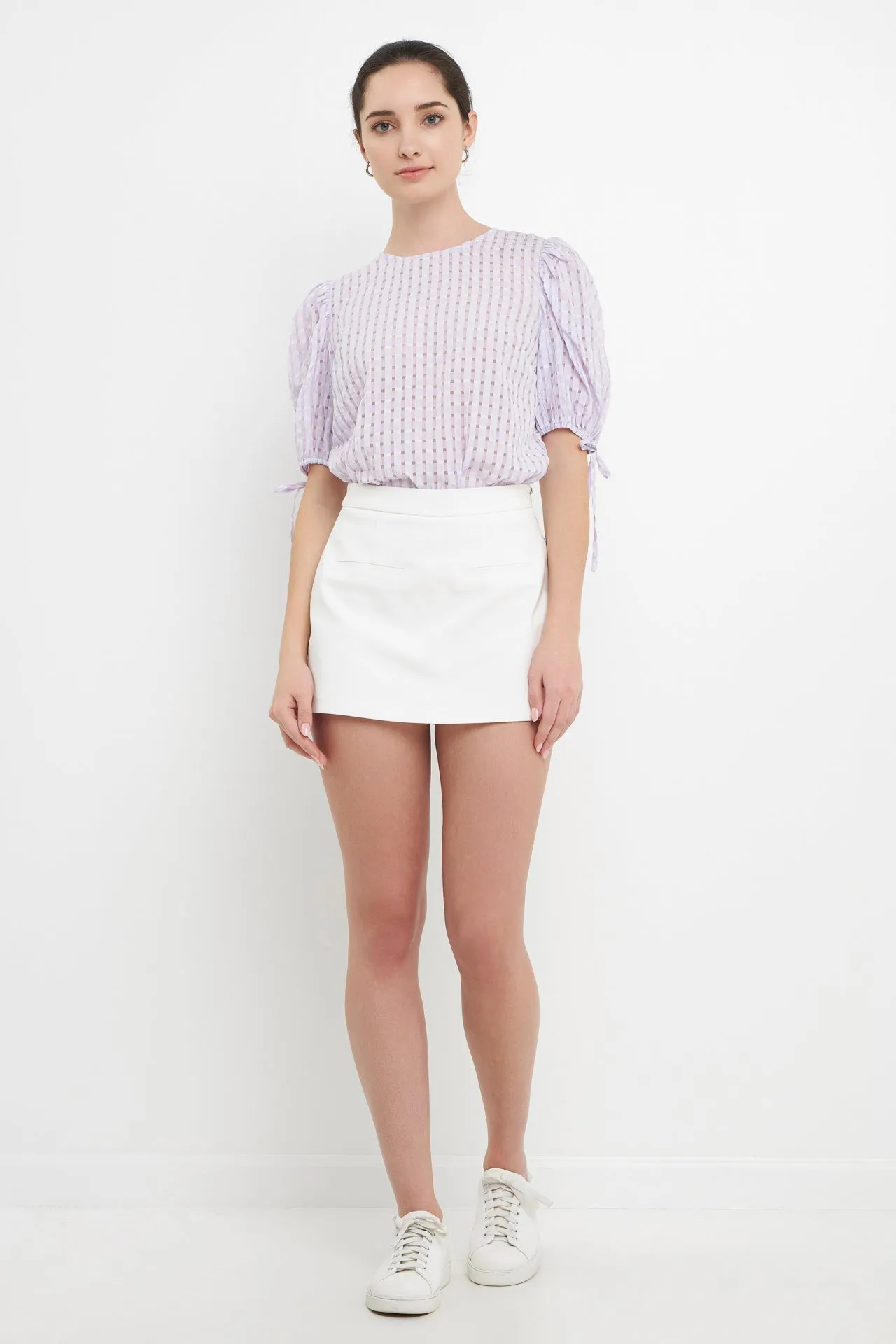 English Factory - Checked Sheer Puff Sleeve Blouse