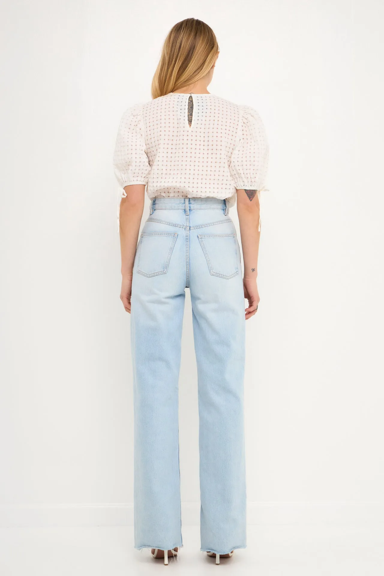 English Factory - Checked Sheer Puff Sleeve Blouse