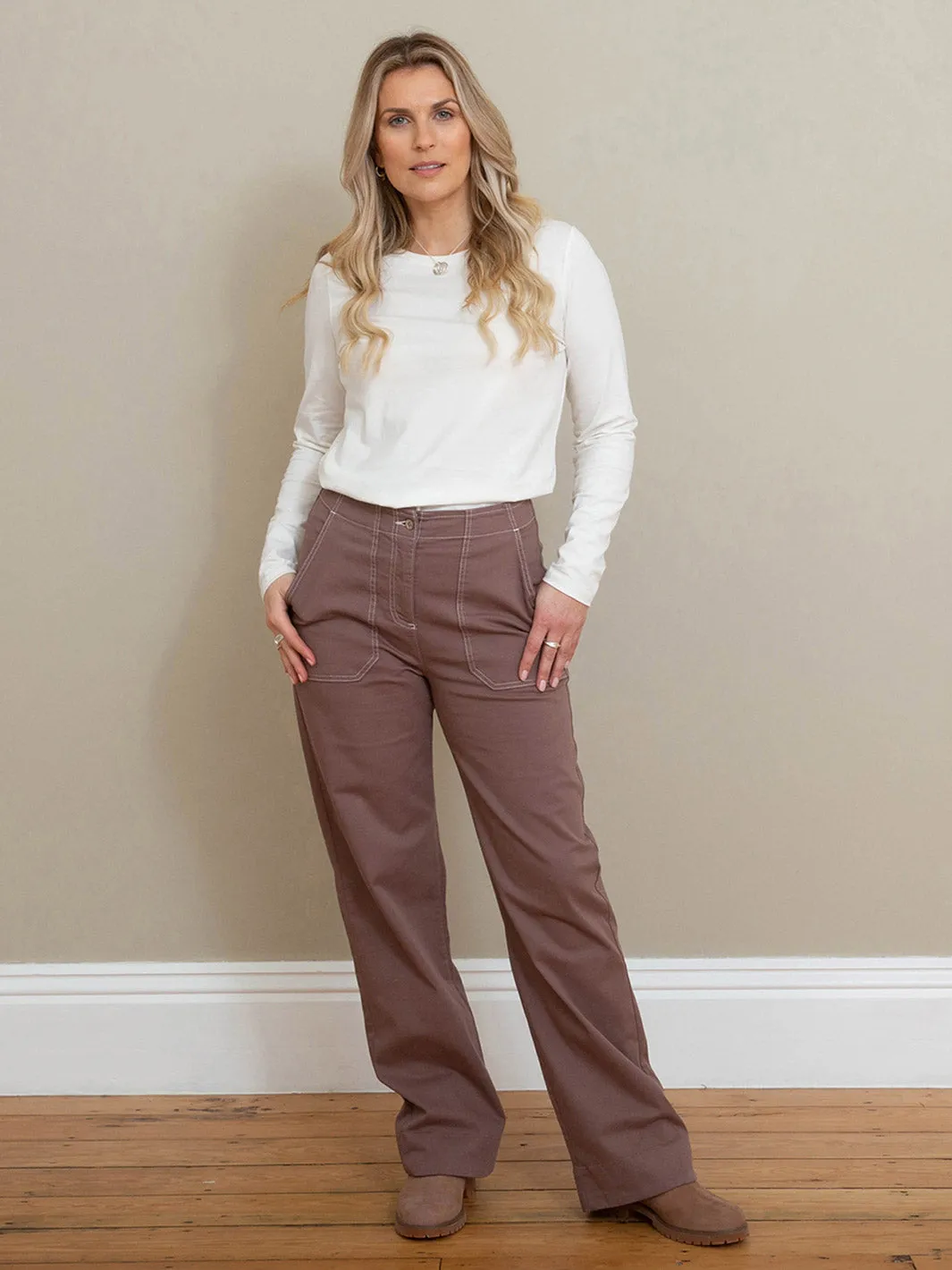 Evershot wide leg twill trousers mocha