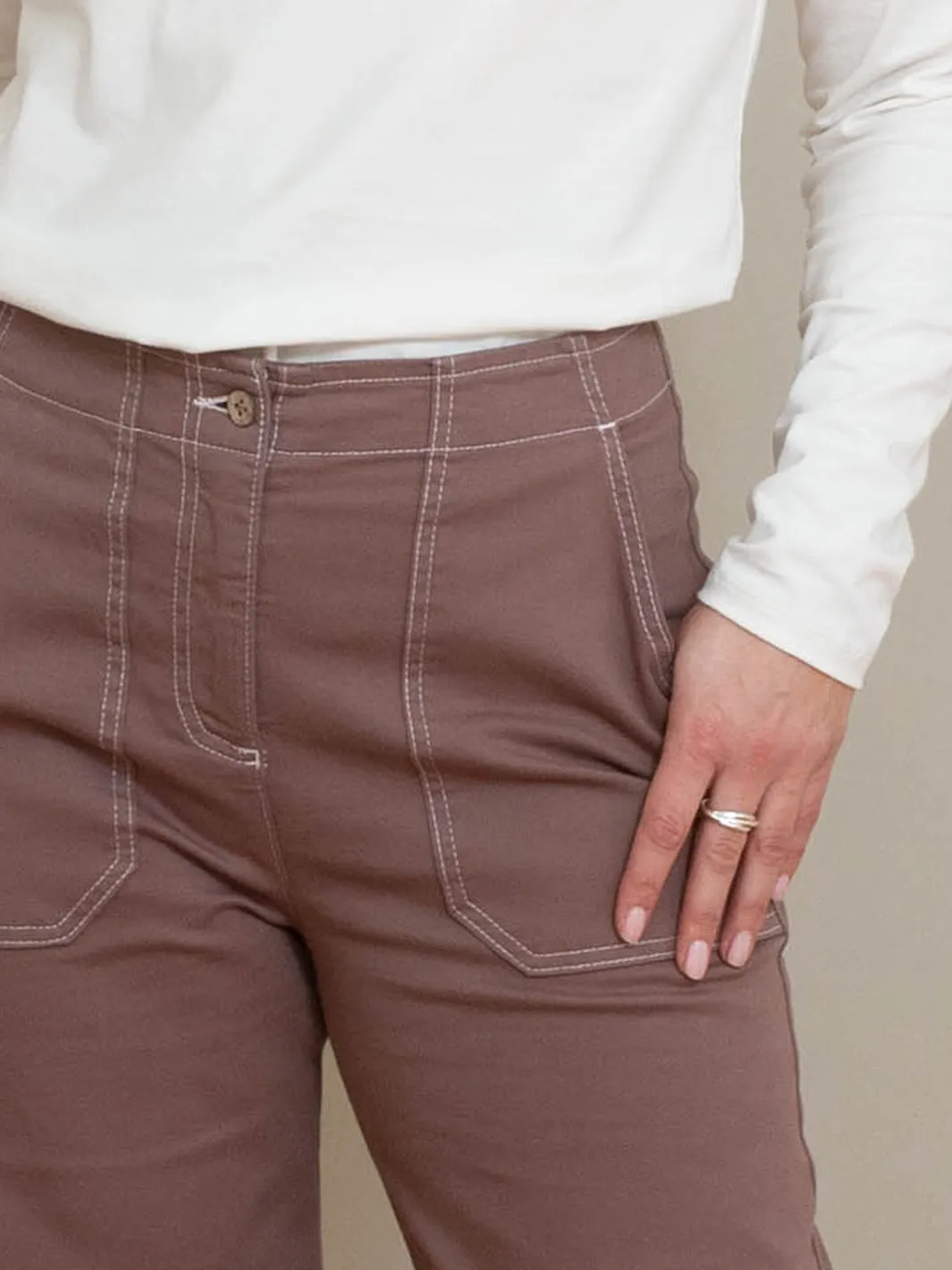 Evershot wide leg twill trousers mocha