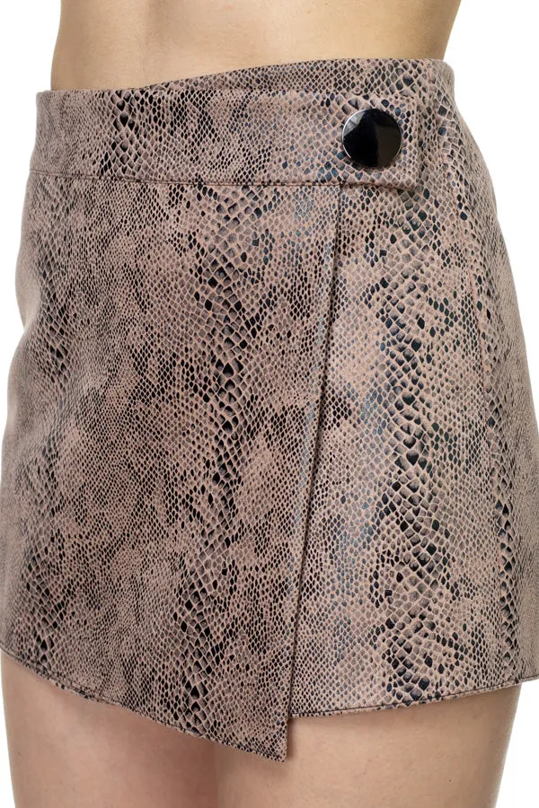 Faux Suede Snake Print Mini Shorts