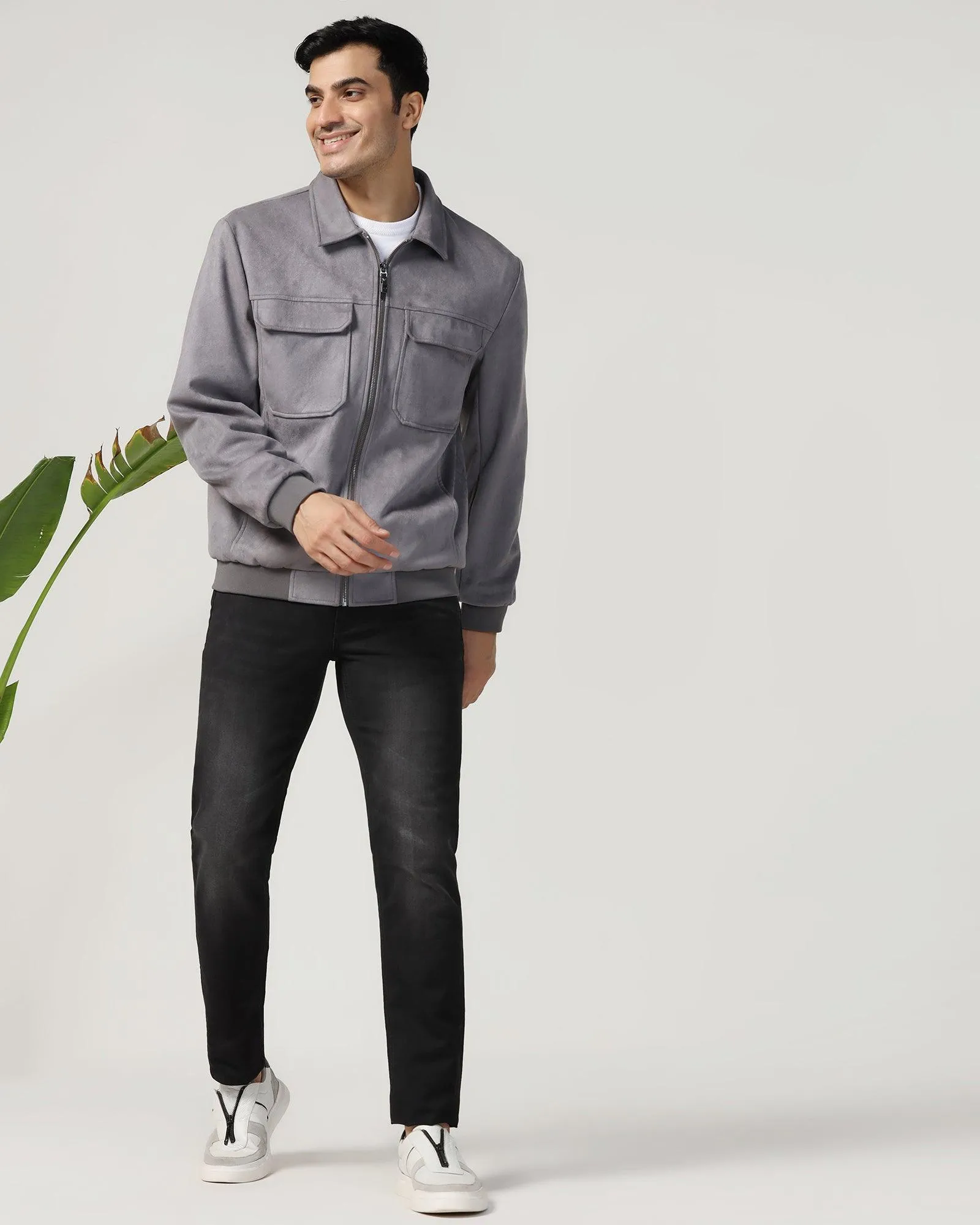 Formal Grey Solid Zipper Jacket - Ducrot