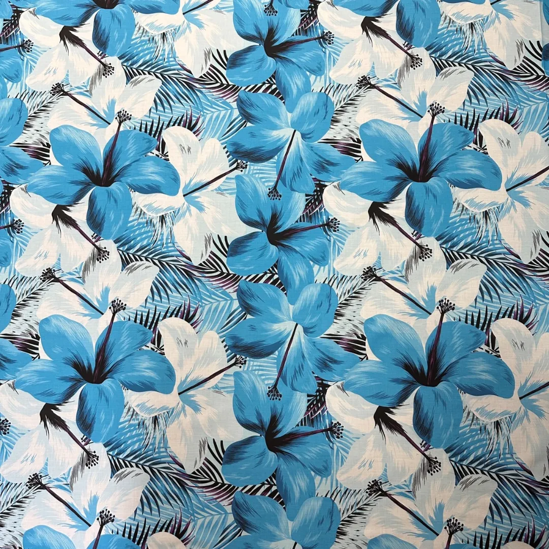 Gift Wrapping Fabric / Furoshiki  - Blue & White Hibiscus / 1223FB-BLU3