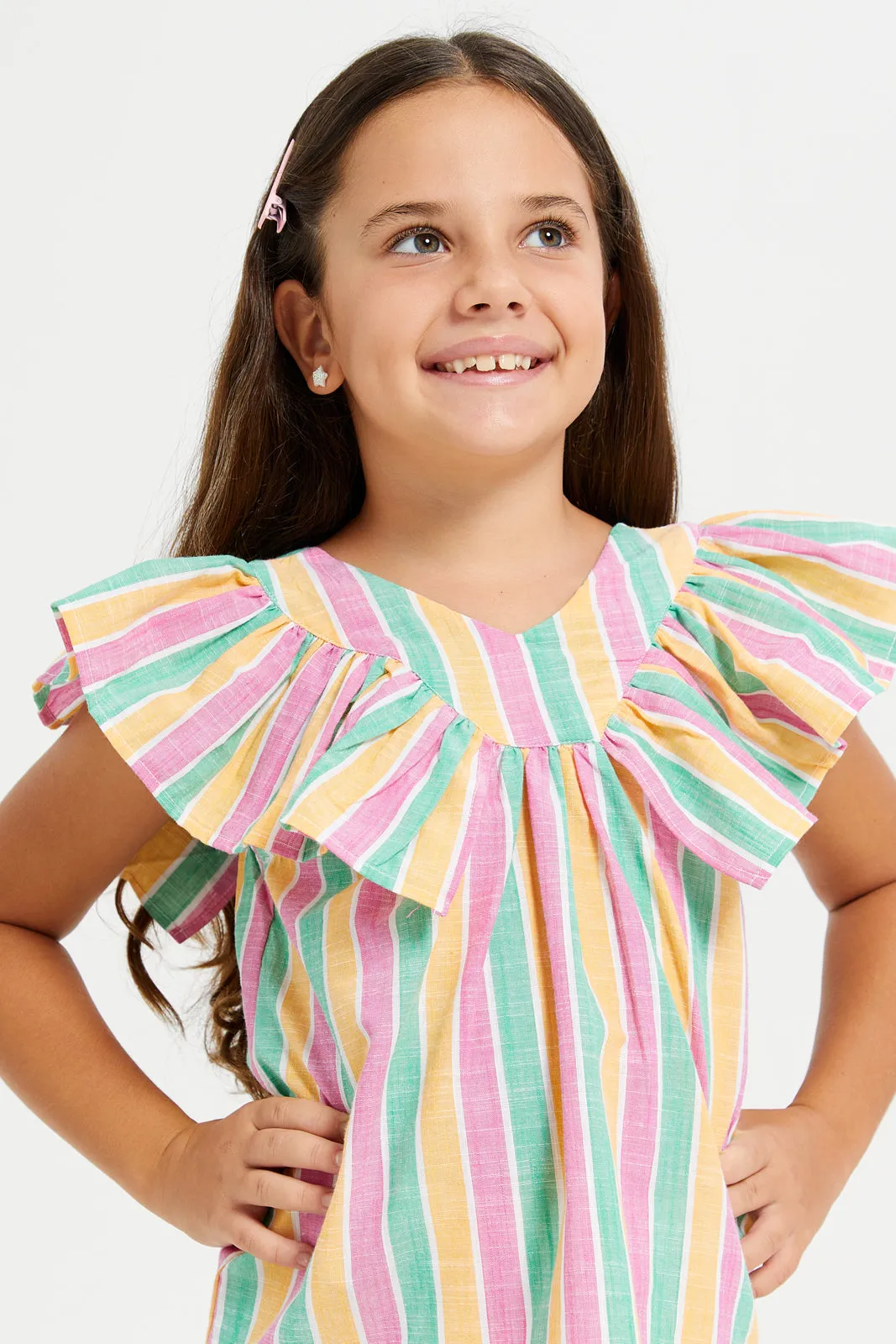 Girls Assorted Striped flutter Blouse