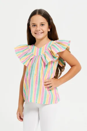 Girls Assorted Striped flutter Blouse