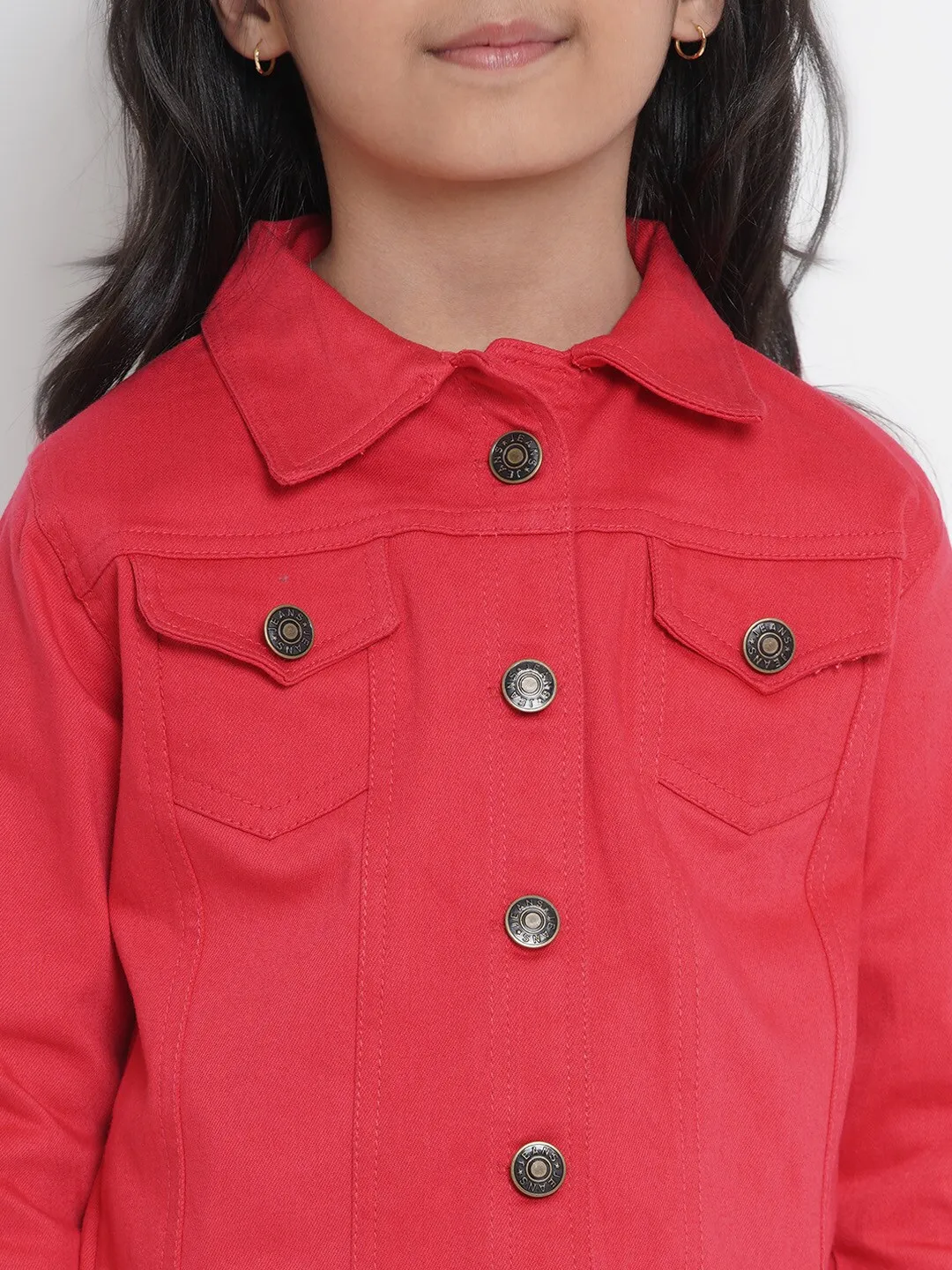 Girl's Coral Red Solid Jacket Top  - NOZ2TOZ KIDS