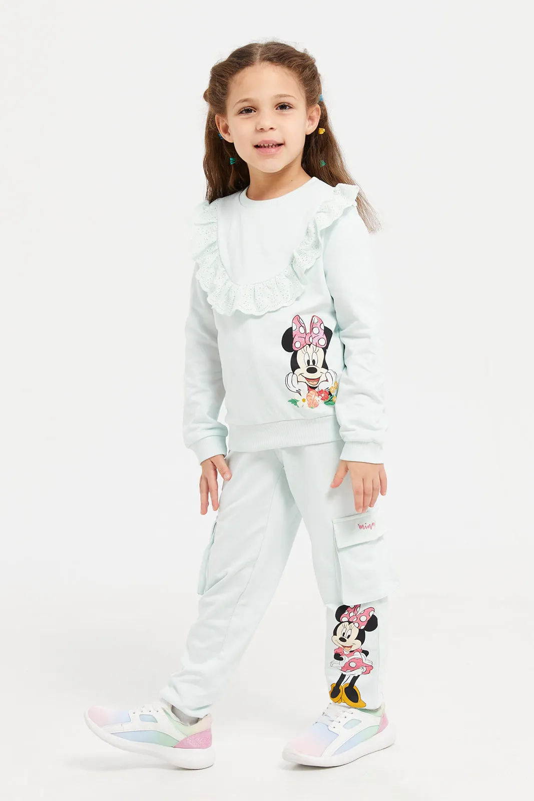 Girls Mint Minnie Print Track Pants