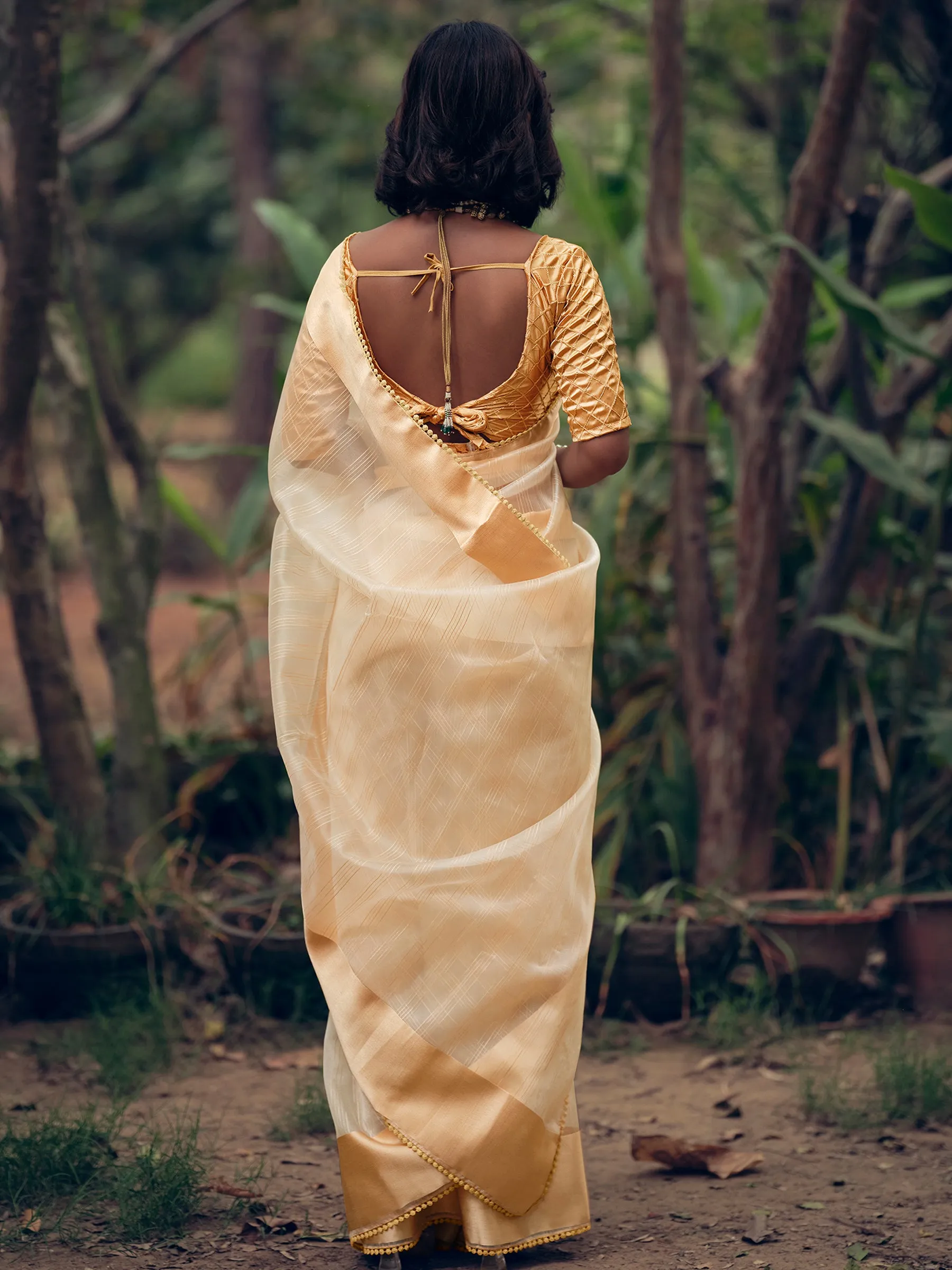 Gold Organza Woven Saree