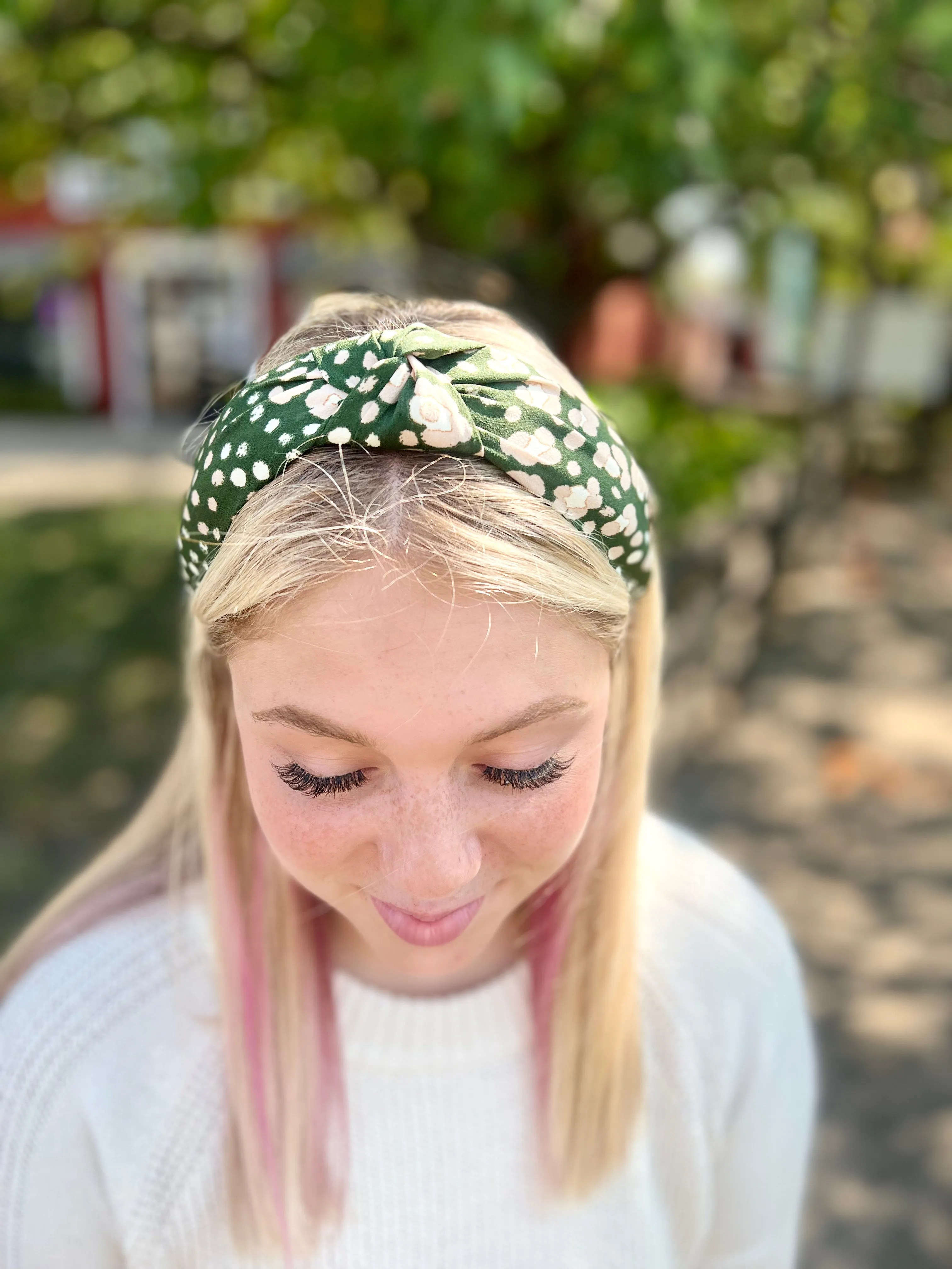 Green Knotted Floral Headband